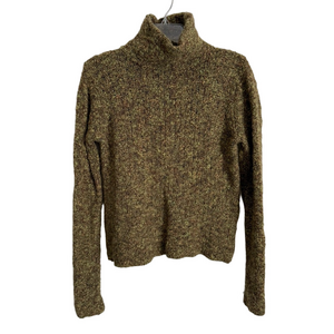 Vintage Eileen Fisher Boucle Textured Green Turtleneck Sweater Merino Wool Med